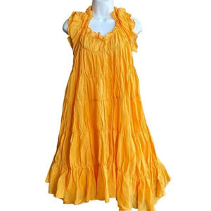 TER ET BANTINE Halter Tunic Tiered Dress Women’s 44 Marigold Backless Cocktail